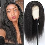 Kinky Straight Wig 13x4 Lace Front Wigs Human Hair for Women，18 inch Glueless Kinky Straight Human Hair Wig Pre Plucked HairLine with Baby Hair,180% Density Yaki Straight Wigs Natural Black Color