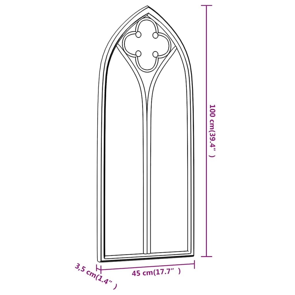 Espejo de jardín negro de hierro 100 x 45 cm para montaje en pared, espejo decorativo de cuerpo entero con efecto oxidado, ideal para jardín, pasillo, salón para dirigir la luz y ampliar el