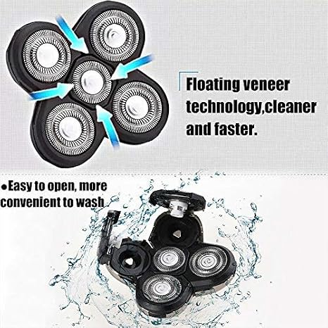 Shaver Blade Heads for 5 Heads Razor Blade Heads, Electric Razor Head Replacement Blades Beard Cutter Easy Install for Head and Face (Black)