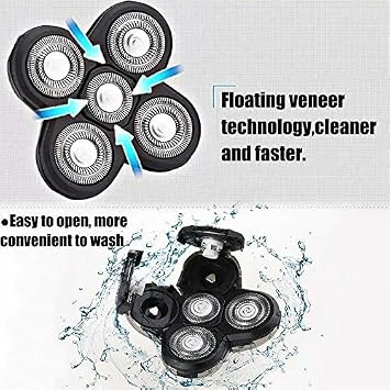 Shaver Blade Heads for 5 Heads Razor Blade Heads, Electric Razor Head Replacement Blades Beard Cutter Easy Install for Head and Face (Black)