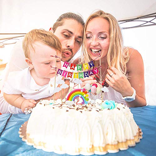 Fingooo 13 Pieces Rainbow Cake Topper Kit,Include Birthday Bunting Cloud Balloon Rainbow Boy Girls Cupcake Picks Decorations Baby Shower Wedding Party #TOP6