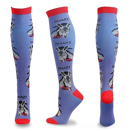 Animal Rainbow Athletic Socks Autumn and Winter overKnee Sports Socks Cartoon Compression Stockings (s/m,Zebra compression stockings/dark blue)