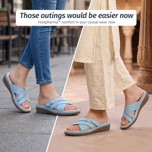 Image of YOHO Evergreen Slides Cross Strap Sandals for Women | Stylish, Comfortable Orthopedic & Anti Skid | Office, Summer, Beach, Casual Wear Flats for Ladies /Girls