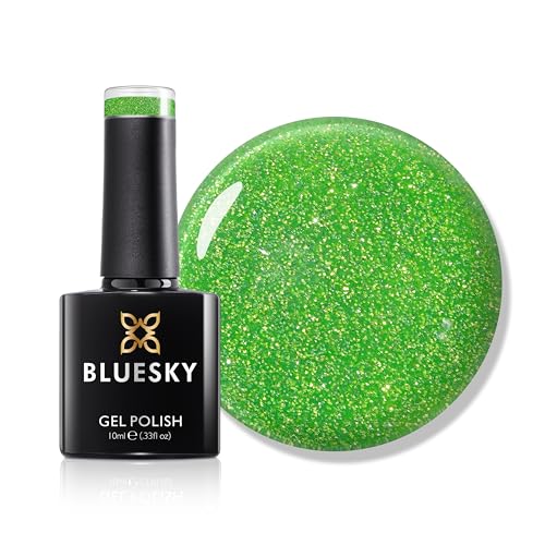 Bluesky Gel Nail Polish 10ml, Sparkle Neon 01, Green Soak-Off Gel Polish for 21 Day Manicure, Professional, Salon& Home Use, Requires Curing Under UV/LED Lamp