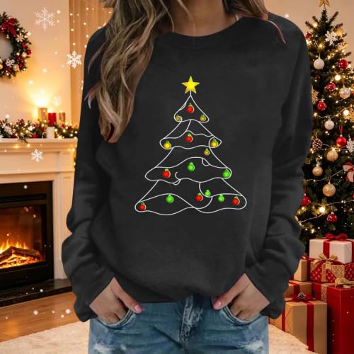 Womens Christmas Sweatshirt Tree Graphic Xmas Crewneck Pullover Tops - image 2