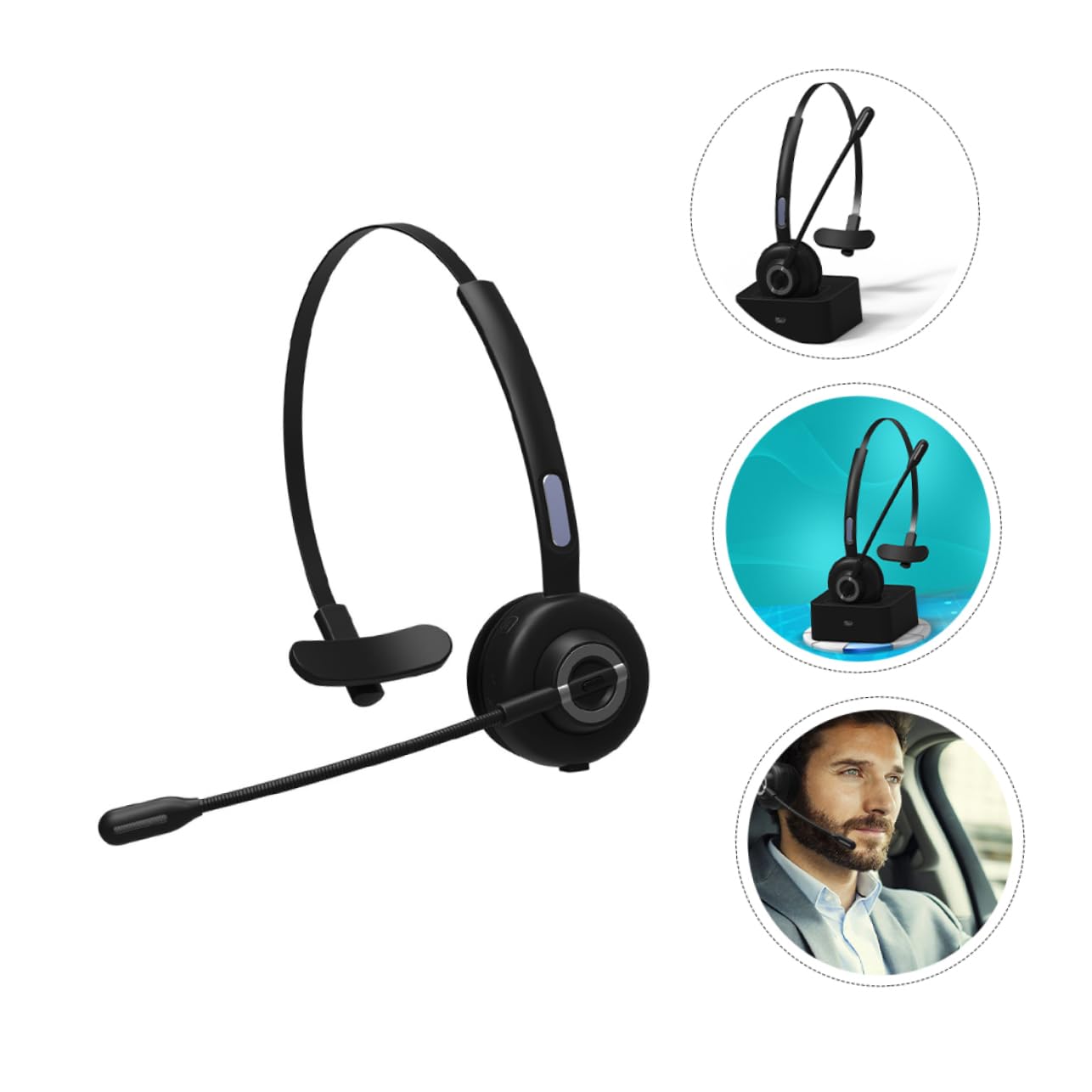 SHINEOFI Cuffie Archetto Wireless 5.0 Microfono Singolo, Confortevoli e Morbide, Realizzate in Abs e Pu, per Ufficio e Fitness, Set da 1