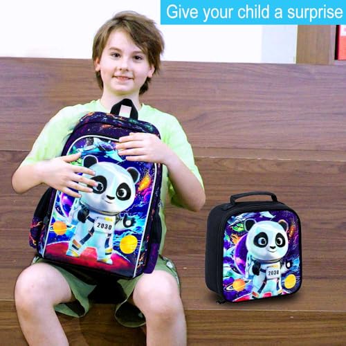 Image of Backpack for Boys, 16 inch Kids Panda Bookbag with Lunch Box, 3Pcs Space School Backpacks for Elementary Preschool Kindergarten (Black)