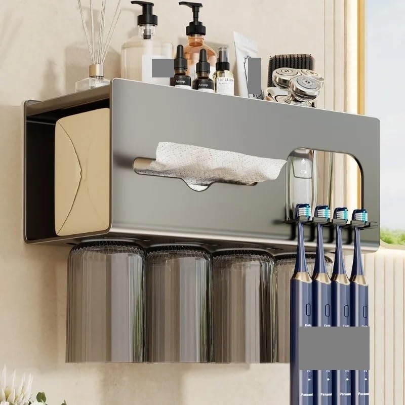 Soporte Magnético for Cepillos De Dientes Montado En La Pared con Tazas, Estante Almacenamiento Grande Sin Taladro Organizador Toallas Y Pasta for Baño para cepillos de Dientes