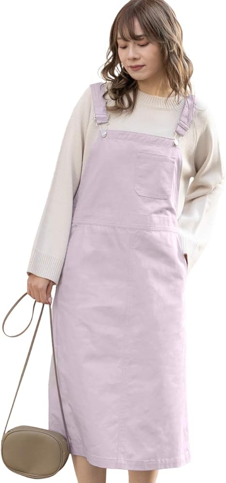 Amazon Co Jp アドティエ ジャンパースカート ワンピース バックポケット スカート ストラップ ジャンスカ ロング サロペット レディース オールインワン ミモレ丈 ロング丈 パープルf 服 ファッション小物