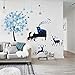 YBHNB Bande Dessinée Fille Piano Pissenlit Cerf Papillon Stickers Muraux pour Enfants Chambres PVC Stickers Muraux Fleur Fée Mur Art