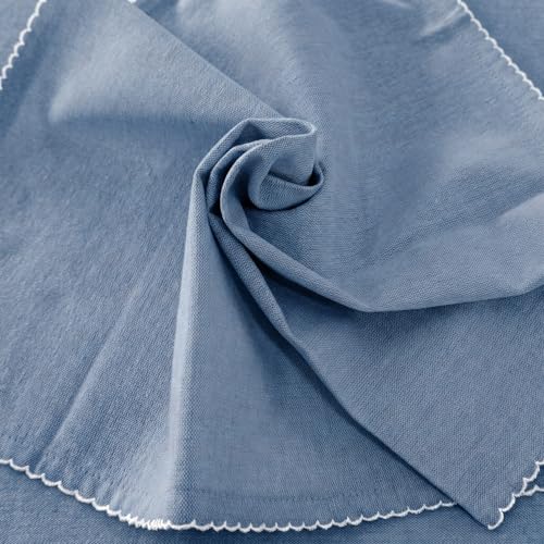 Image of Cotton Tablecloth, Edge Trim, Ocean Blue, 60 x 75 in | Heavyweight chambray cotton, embroidered edge trim, 4-seater rectangle, machine washable, everyday dining and hosting