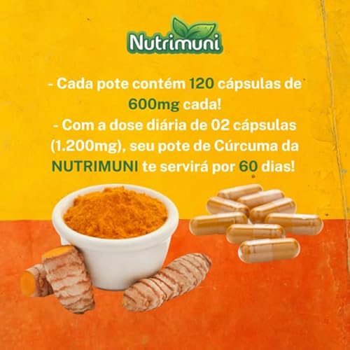 Cúrcuma Pura 2 Potes 240 Cápsulas De Gelatina Com 600mg