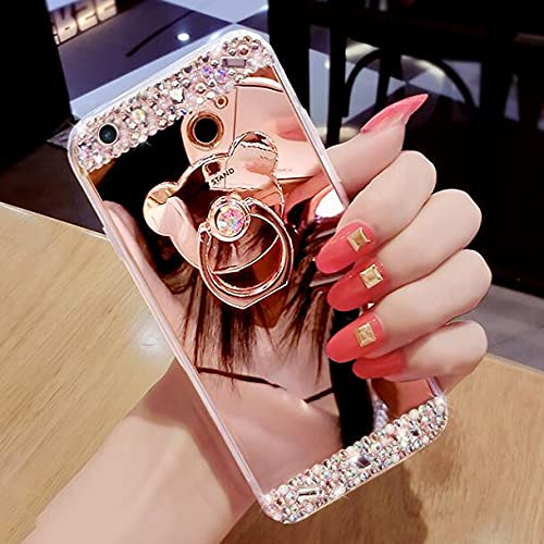 Custodia IPhone Con Strisc E Strass – Morbida TPU Con Anello Porta E 2 Pellicole Vetro (per IPhone SE 2020, Argento)