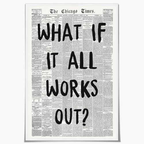 Sufeasdf Retro Newspaper Posters Positive Affirming Quotes Posters Black And White Wall Art Painting Fashionposter What If It All Works Out Room Aesthetic Poster Apartment Bedroom Decor12X18Inch Unframed cover
