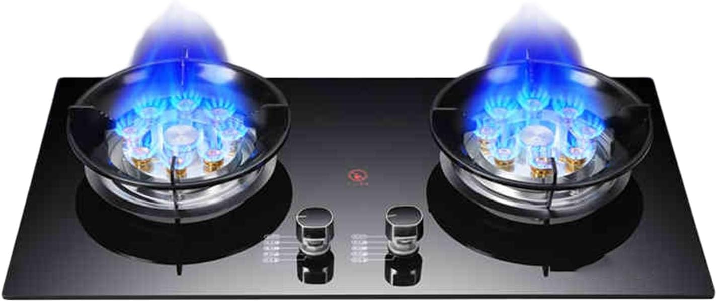 Estufa de Gas 2 Puestos 5.2KW, Cabeza de Estufa Wok con Anillo de Fuego de 9 Cavidades, Protección Contra Apagado