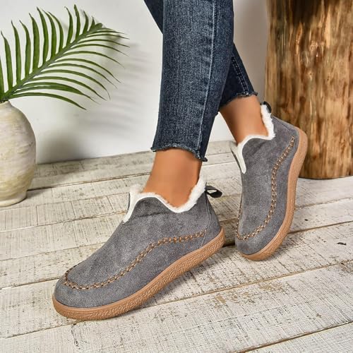 Womens Snow Boots Winter Warm Booties Slippers Comfortable Platform Non Slip Short Boots Indoor Outdoor House Boot Casual Walking Shoes Fur Lined Anti Slip Ankle Shoes4