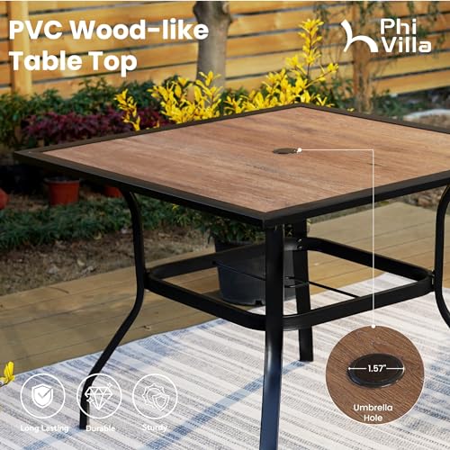 Image of PHI VILLA 5 Pcs Patio Dining Set for 4, Swivel Mesh Chairs, Blue | 4 textilene dining chairs. 37 inch PVC square table top w / umbrella hole, all weather E-coated metal frame for outdoor deck lawn