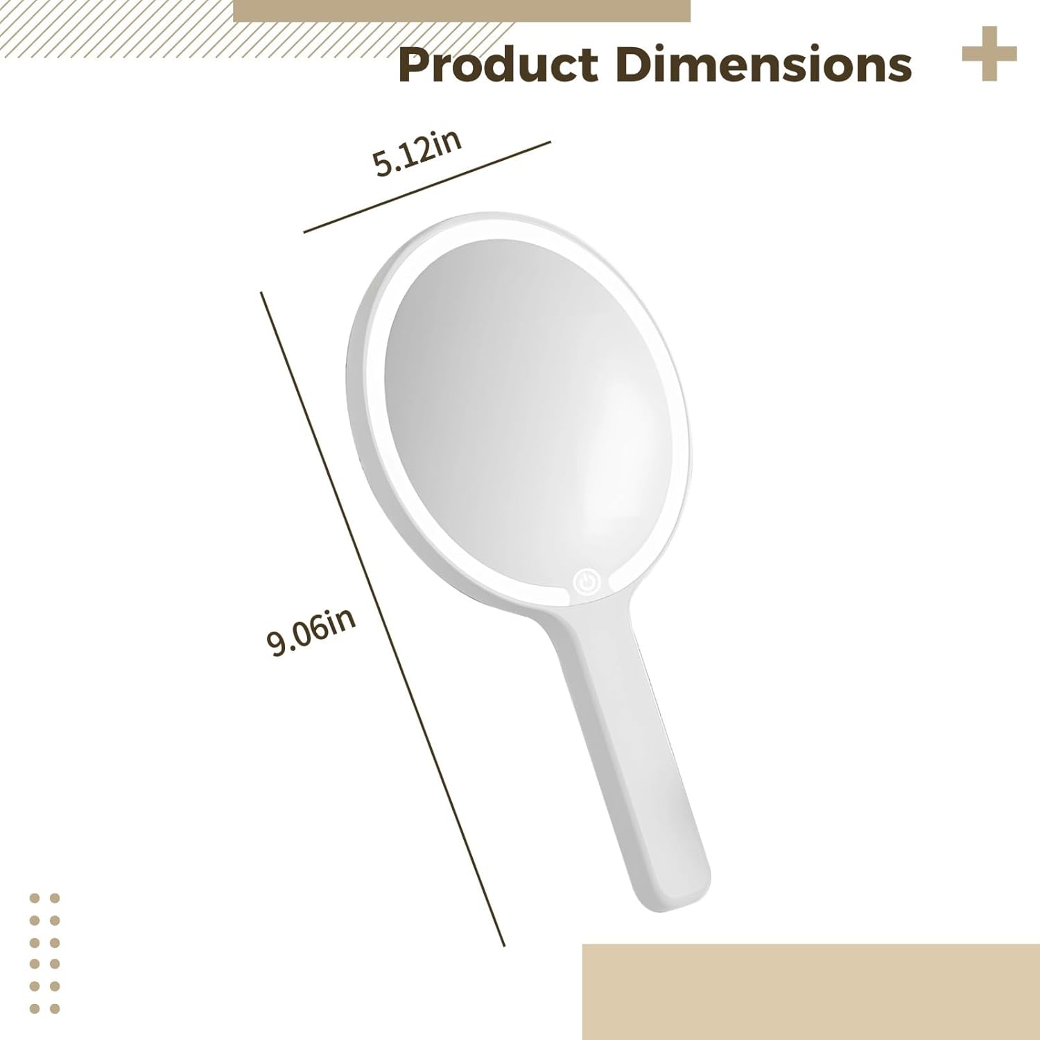 Led Portable Makeup Mirror with Touch-Sensitive Control, 3 Light Modes, Rechargeable Type-C, Round Pearl White Design for Dorms and Travel