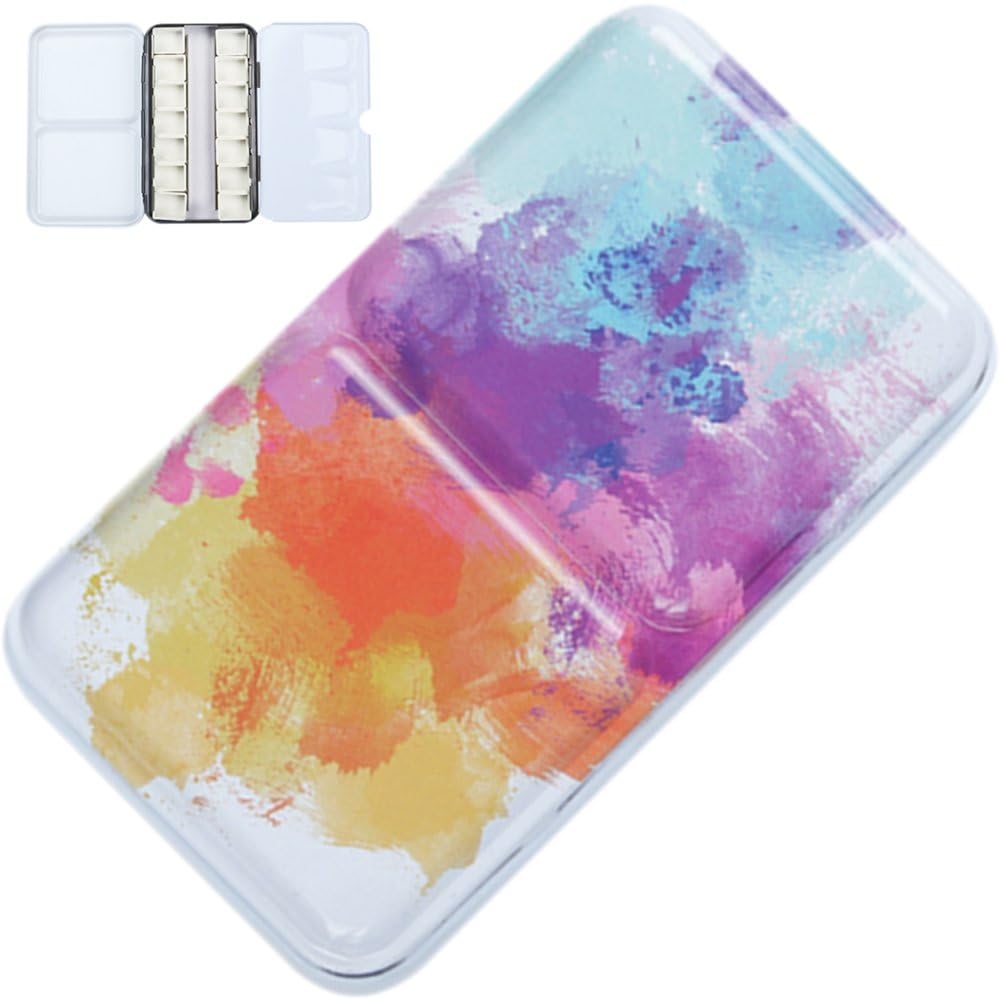 Ymxygz Paleta De Lata De Acuarela, Estuche De Pintura Vacío De Metal Colorido con 14 Medias Bandejas para Paleta De Acuarela De Viaje, Acrílico Y Pintura Óleo