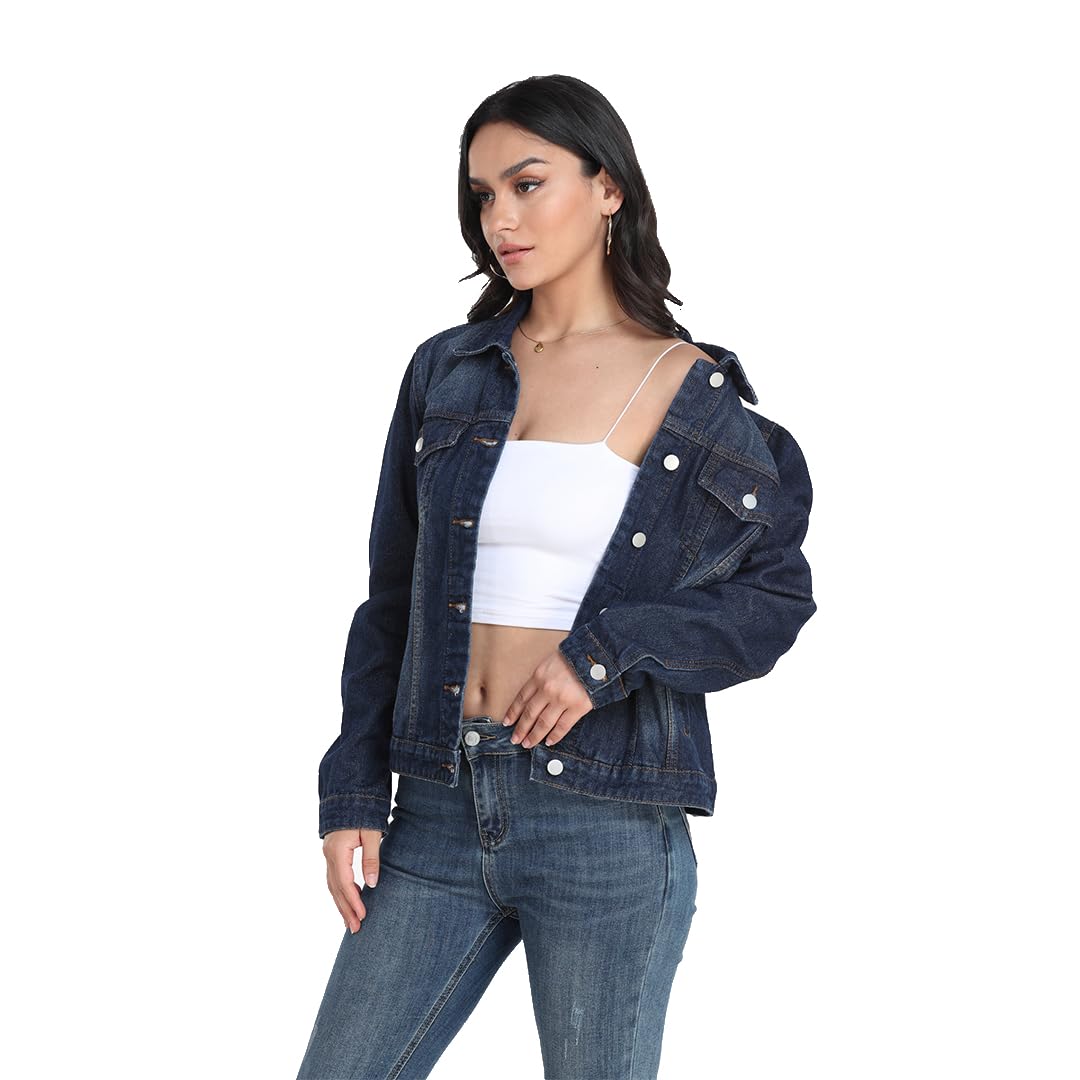 J.Corrine Chaqueta Vaquera de Mujer Chaquetas de Verano Mujer Chaqueta Mujer Primavera Corta Azul Oscuro Negra Trucker Denim Jacket