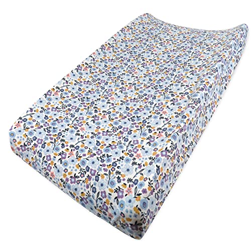 Image of HonestBaby Girls Organic Cotton Changing Pad Cover, Fall Floral Purple, One Size