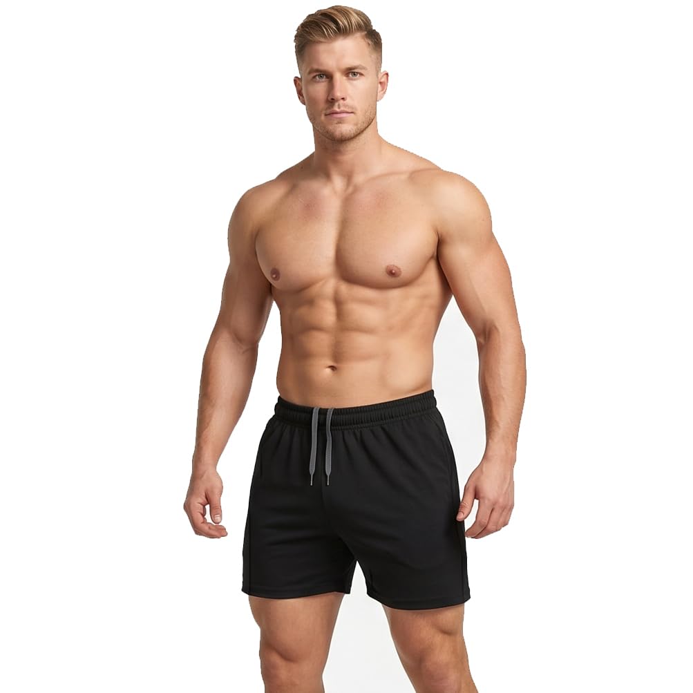 Pantalones cortos de entrenamiento de culturismo para hombre, entrepierna de 7,62 cm y 12,7 cm, algodón con bolsillo