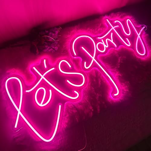 Image of 36.9x16.1 Inch Large Let's Party LED Neon Sign,Dimmable Pink Neon Light Sign for Wall Decor, Bachelorette Party, Engagement Party, Wedding, Bar & Birthday Decor