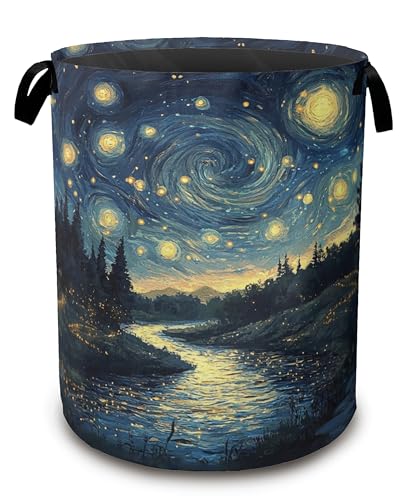 Night Sky Laundry Basket Stream Fireflies Foldable Laundry Hamper with Handles Oxford Cloth Storage Hamper for Clothes, Books, and Sundries16