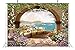 BELECO 7x5ft Fabric Mediterranean Garden Terrace Backdrop Romantic Arch Gate with Green Leaves Vine Blooming Flowers Italian Coast Background Birthday Wedding Party Shoot Studio Photo Props