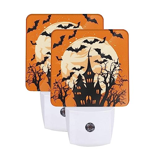 Image of Halloween House Night Moon LED Plug-in Night Lamp 2 Piece Set, Auto Sensor Nightlights Set of 2 for Bedroom Bathroom Decorations