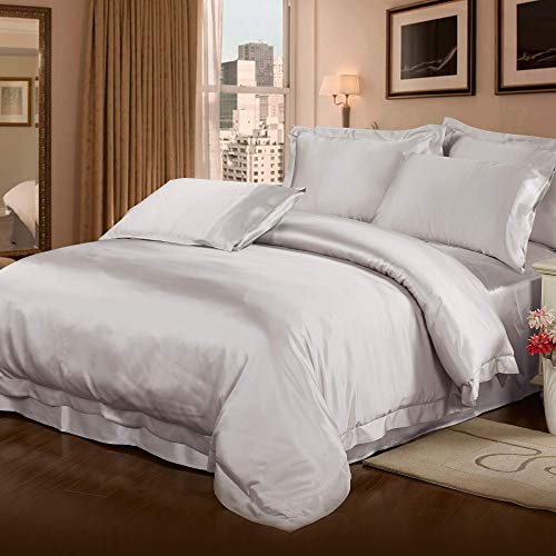 Lilysilk 4Pc Silk King Sheet Set 22 Momme -Duvet Cover Fitted Sheet 2 Pillowcases - Cool For Summer- Mulberry Charmeuse Silk Bedding Sets - Luxury Birght Coffee #TOP8