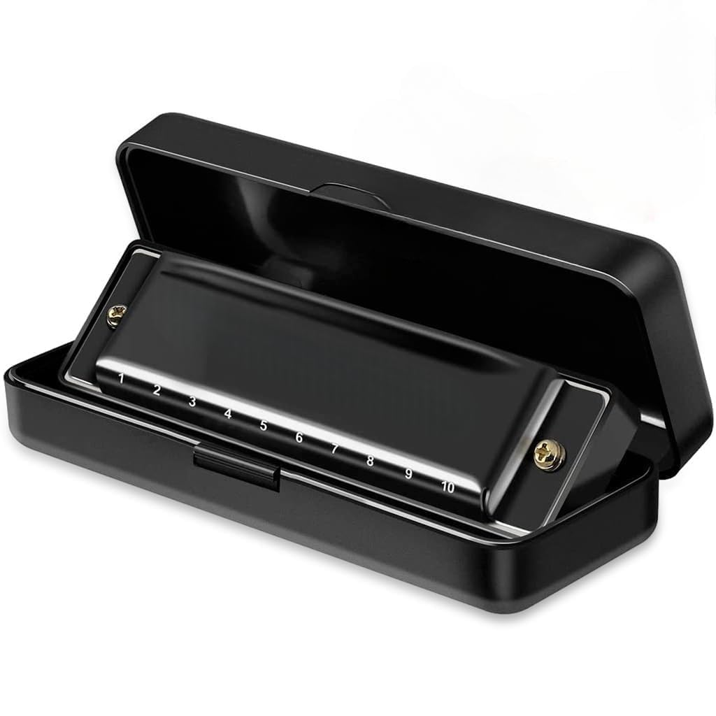 Key C Diatonic Black Harmonica 10 Hole 20 Tones with Case, Mouth Organ for Beginners, Students, Kids & Professionals, Black-image-46