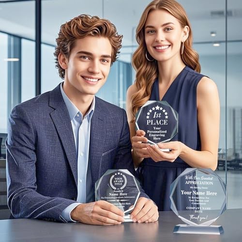 Personalized Trophy Award - Plaques Personalized Engraved - Custom Crystal Awards and Trophies for Employee Recognition, Event, Sport, Competition - Coworker Employee Appreciation Gifts (Outstanding) - 5