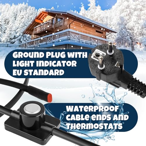 XDOVET Heizband für Wasserrohre mit Thermostat 24M, selbstregulierendes Heizkabel Frostschutz-Wasserrohrheizkabel für Metall- und Kunststoffrohre 220V 25W/M