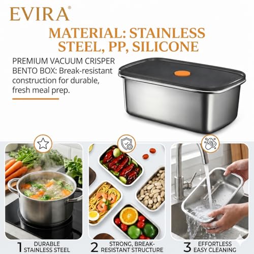 Image of Fridge Storage Box 316 Stainless Steel Food Storage Containers | Food Grade, Leakproof Kitchen Organizer | Freshness Locking, Microwavable & Freezer Safe (1200 ML - 4 PCs)