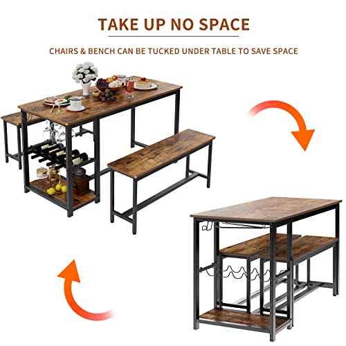 Sogesfurniture 3 Pieces Dining Table Set 54.7 Inches Modern Kitchen Table Set Dining Room Table For 3-Pcs Set Industrial Style With Heavy Duty Metal Frame Rustic Brown #TOP3