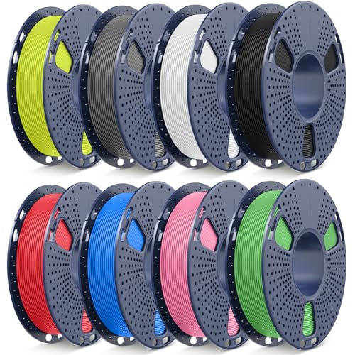 SUNLU PLA Matte Filament 1.75 mm Muticolor, PLA 3D Printer Filament with Matte Finish, Dimensional Accuracy +/- 0.02 mm, 8 Rolls of 0.25 kg (Black+White+Grey+Red+Blue+Green+Pink+Fluorescent Yellow)