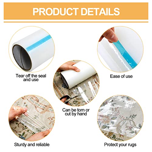 2 Rolls Carpet Protector Film Self Adhesive Plastic Carpet Protector 200 ft Length in Total, Clear Carpet Protector for Car Floor Cover Sheets Runner, Easy Unwind Clean Removal (36 Inch x 100 Ft) - Thumbnail 4