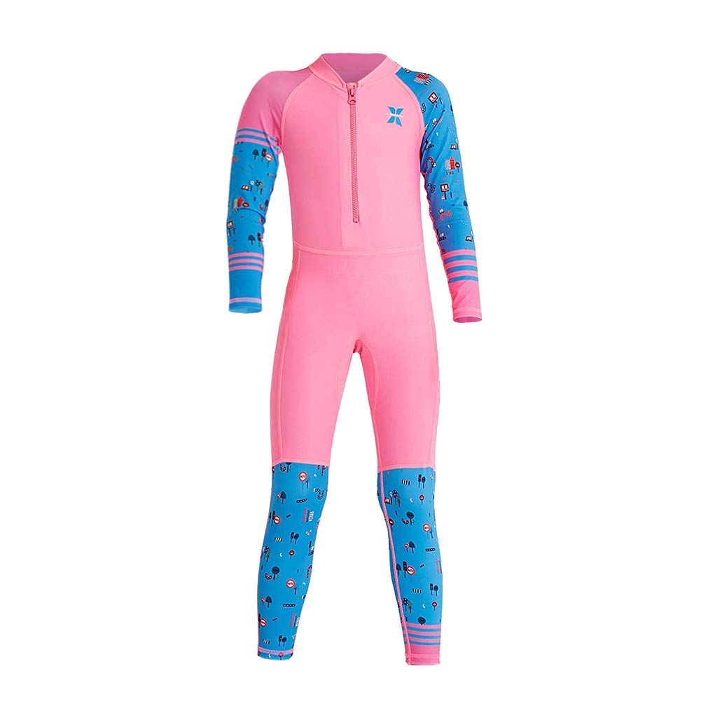 Kids Wetsuit Boys and Girls One Piece Swimsuit Full Body Rash Guard Sun Protection Bathing Suit Water Sports Swimwear Pink 5-6 Years