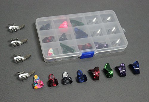 image for jiaoguo 15pcs Stainless Steel Celluloid Thumb Finger Guitar Picks Plec