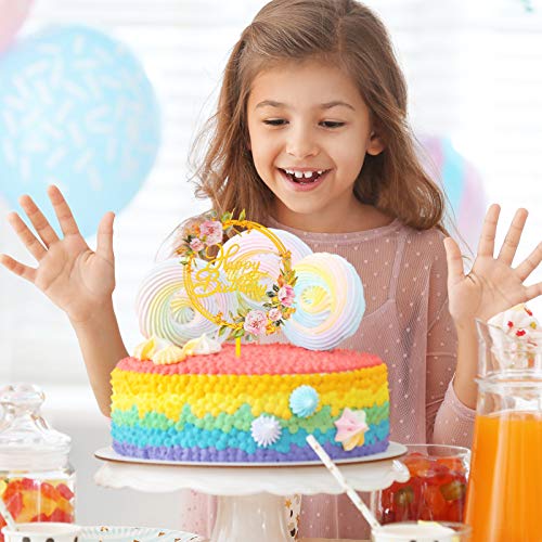 5 Pieces Gold Happy Birthday Cake Toppers Flower Acrylic Cake Toppers Glitter Dessert Toppers For Birthday Party Anniversary Cake Pastries Decorations, 5 Styles #TOP1