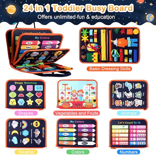 Image of Teefrye Toddler Busy Board Montessori Toys for Boy, Activity Book Educational for Learning Fine Motor Skills, Travel Toys for Airplane Car, Birthday Gifts for Boys Toddlers