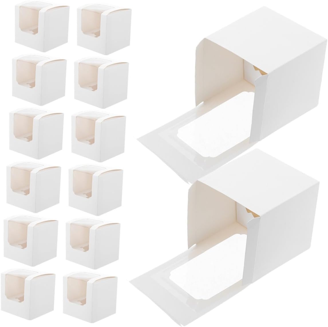 40pcs White Single Cupcake Boxes with Inserts and Window Lids, Individual Cake Containers for Muffins and Pastries, Portable Carrier for Weddings, Birthdays, and Showers