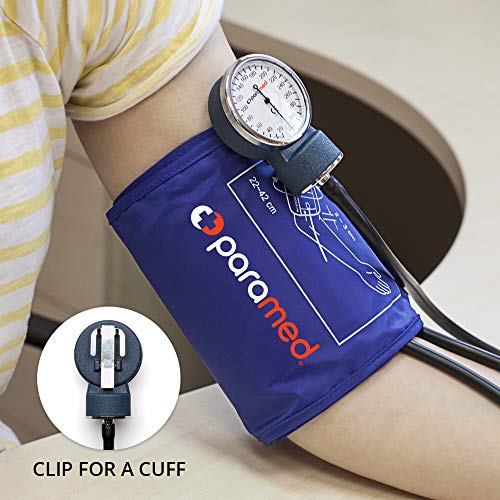 Paramed Aneroid Sphygmomanometer With Stethoscope – Manual Blood Pressure Cuff With Universal Cuff 8.7 - 16.5" And D-Ring – Carrying Case In The Kit – Blue #TOP2