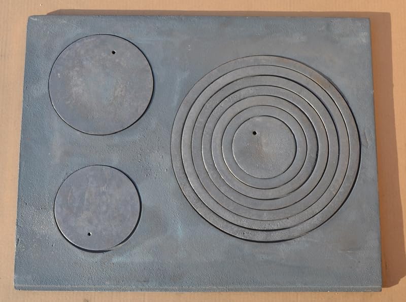 SEZAM Placa de fundición para horno con 3 agujeros, 68 x 52 cm, placa de carbón de hierro fundido gris