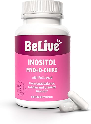 BeLive Cápsulas de mio-inositol y D-Chiro Inositol - Suplemento de inositol de 90 ct I con ácido fólico para SOP, salud reproductiva y equilibrio