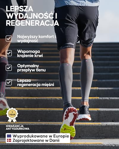 DANISH ENDURANCE Opaski Kompresyjne na Łydki 21-26 mmHg, do Biegania i Regeneracji, Stopniowana Kompresja, dla Kobiet i Mężczyzn, 3-Pak, Biały - 3 pary, M
