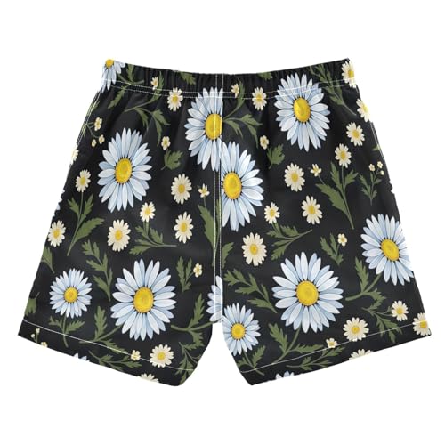 Boys Short Swim Trunks, Anti-Chafe Swim Trunks Boys 2 T, White Blue Daisies Yellow2