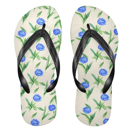 Blue Leaves Flowers Flip Flops for Beach Thong Sandals Anti-slip Lightweight Beach Shoes for Travel Summer Outdoor
