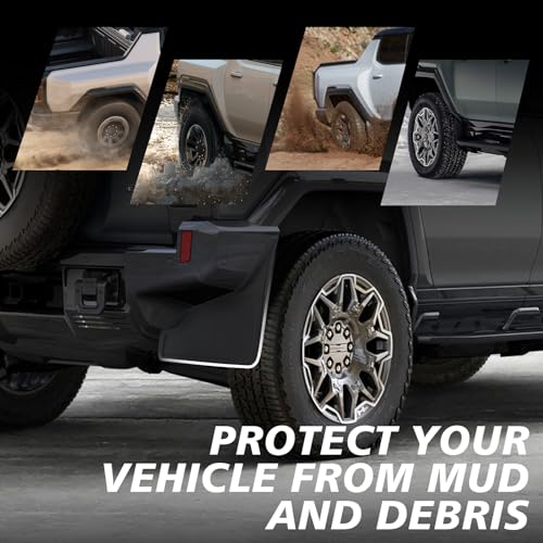 Image of BestEvMod Compatible with Hummer EV Pickup Rear Mud Flaps Splash Guards 2022-2026 Accessories Fender Dirt Protection No Need to Drill Holes (Set of 2) Only Rear